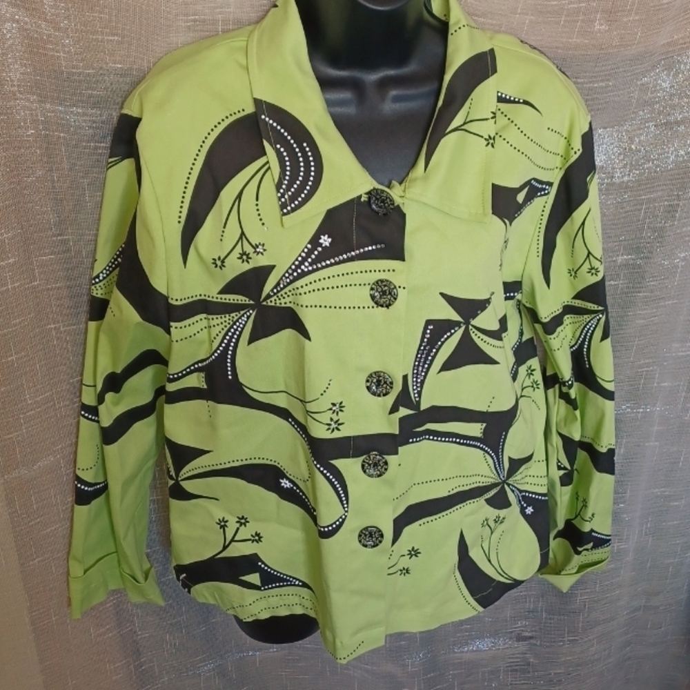 Great Cavalier Light Green Black Embellished Blazer, sz L